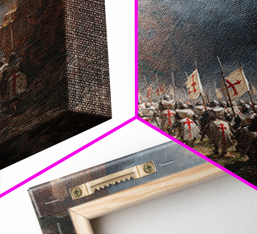 Medieval Knights Marching Through Rocky Canyon Wall Art, Historical Painting Print, Christian Wall Decor, Dramatic Fine Art