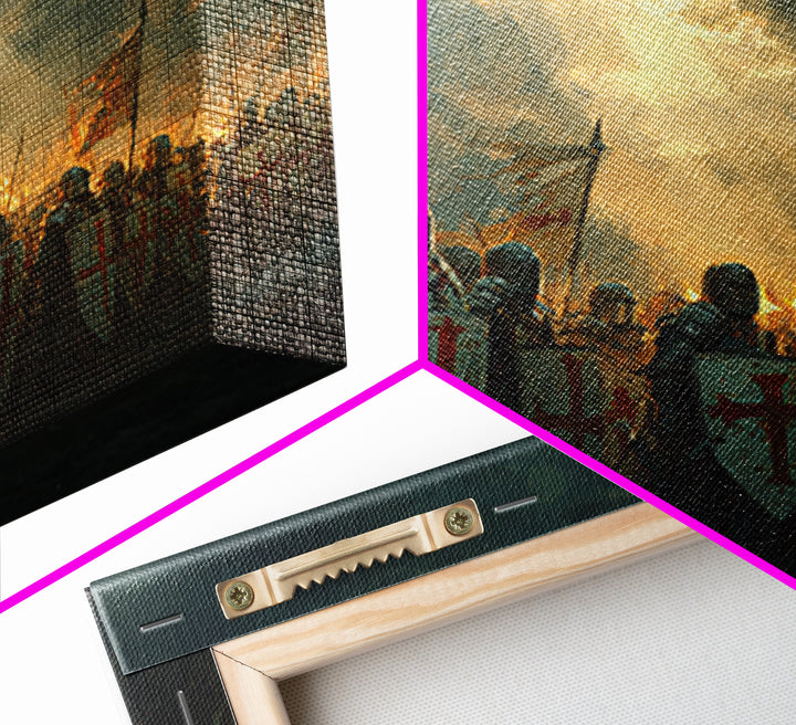 Crusader Knights With Shields Wall Art, Medieval Battle Scene, Religious History Decor, Dark Fantasy Framed Canvas Print