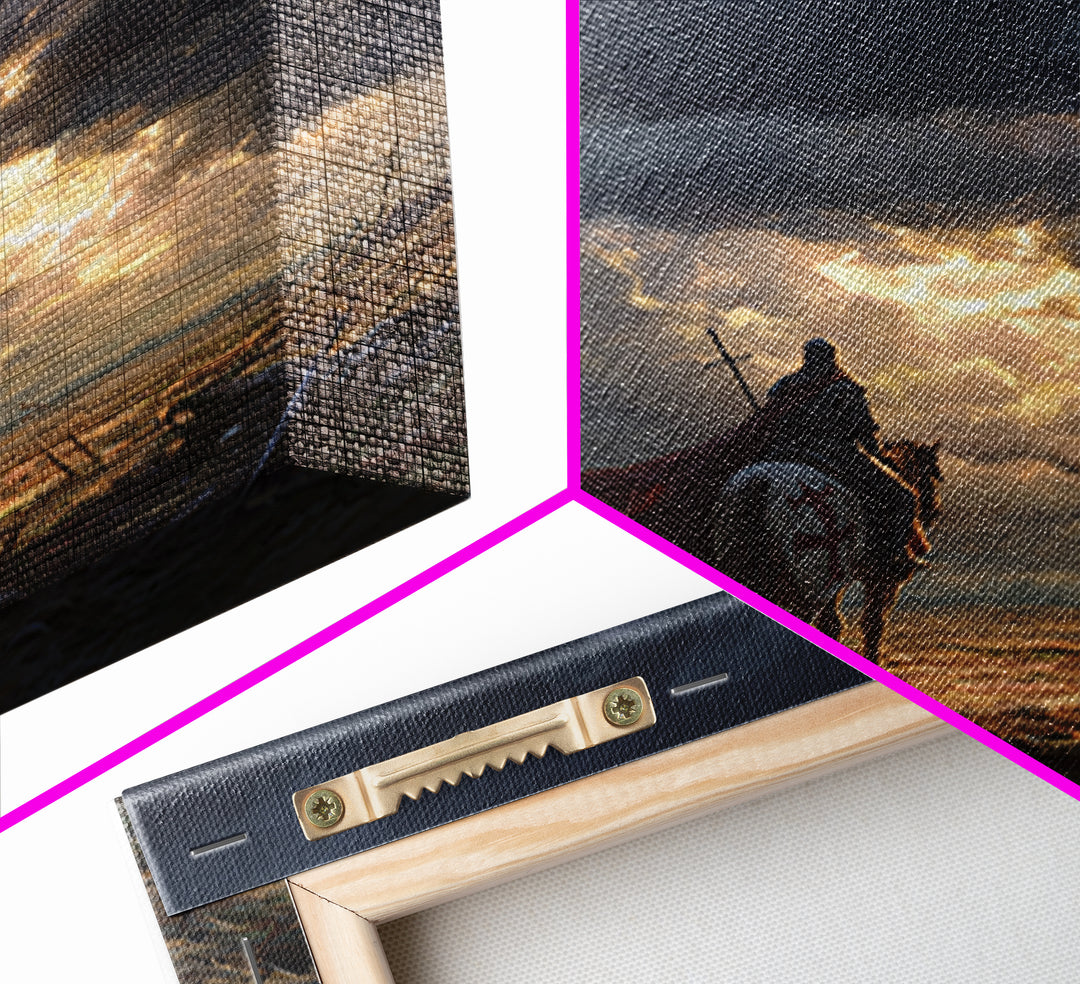 Templar Knight On Horse In Stormy Battlefield Wall Art, Medieval Landscape Art, Gothic Wall Decor, Epic Fantasy Gift For Him