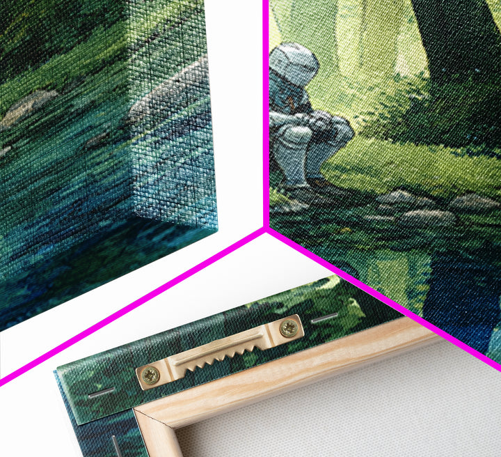 Solitary Knight Resting Beside Forest Stream Wall Art, Fantasy Art Print, Medieval Decor, Woodland Landscape, Gift For Him