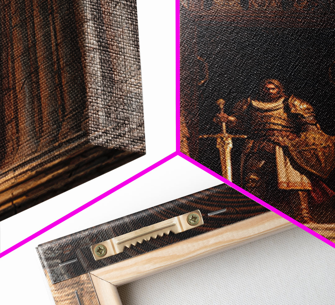 Armored Knight At Gothic Cathedral Canvas Print, Medieval Fantasy Wall Art For Castle Decor And Dark Academia Office Decor
