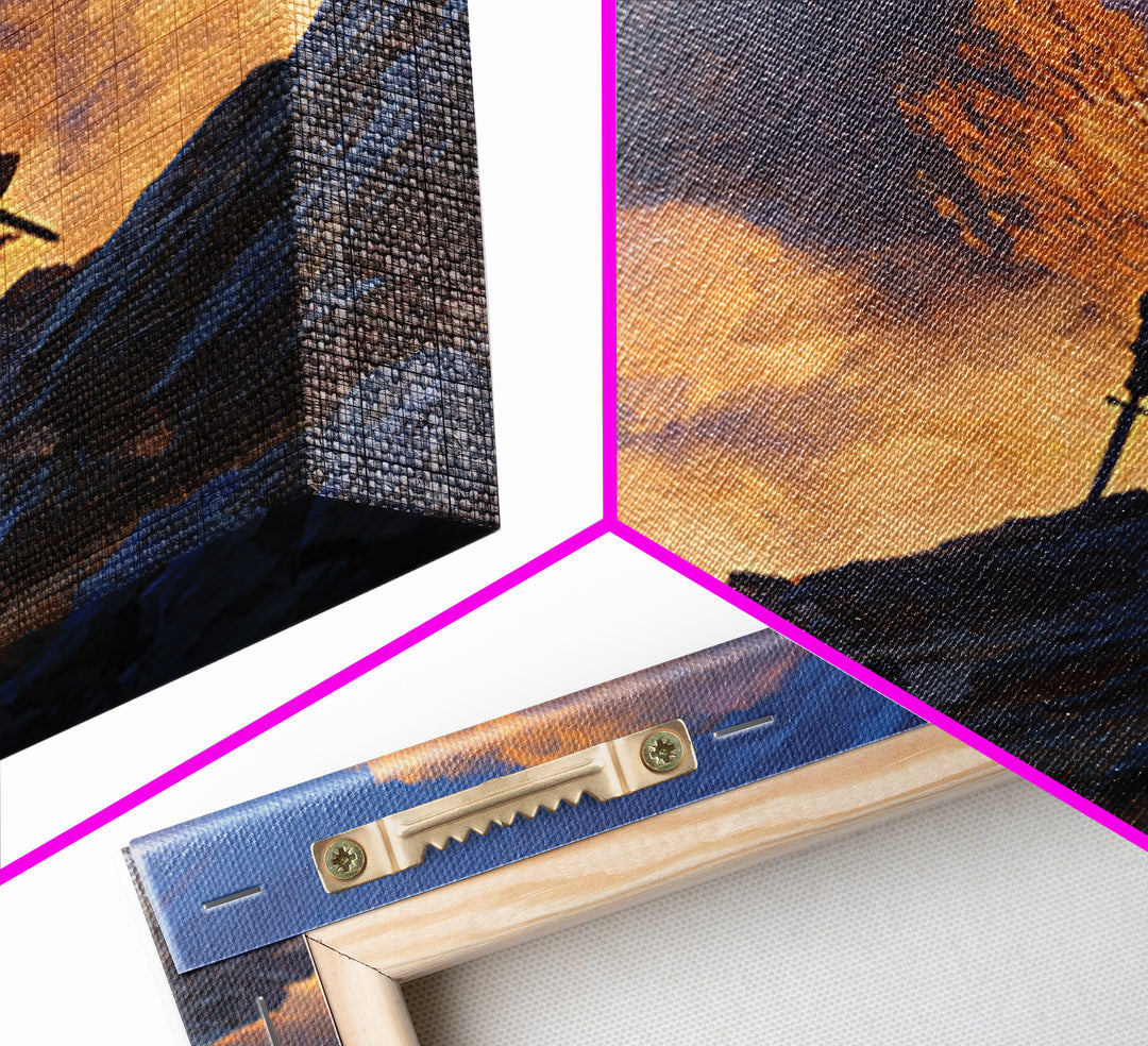 Epic Warrior Climbing Mountain To Cross Wall Art, Christian Fantasy Canvas Print, Inspirational Decor, Faith Gift For Him