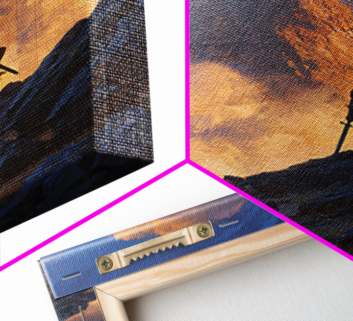Epic Warrior Climbing Mountain To Cross Wall Art, Christian Fantasy Canvas Print, Inspirational Decor, Faith Gift For Him