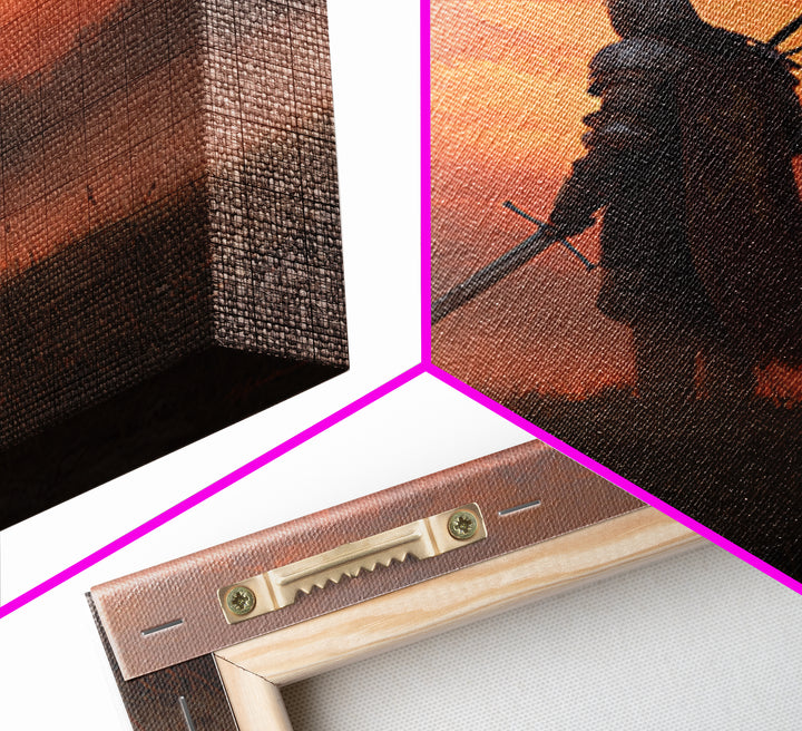 Lone Medieval Knight At Fiery Sunset Wall Art, Fantasy Warrior Canvas Print, Gothic Castle Decor, Dramatic Gift For Him Art