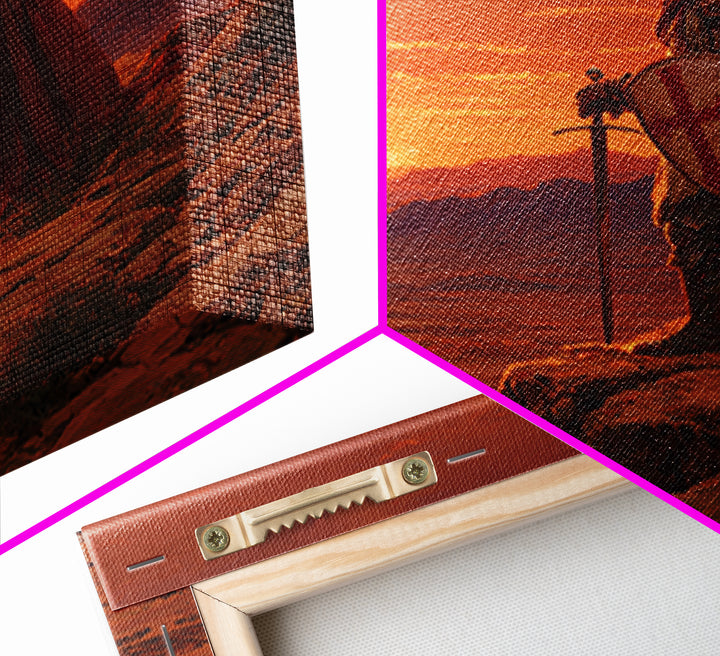 Crusader Knight At Sunset Canvas Print, Medieval Fantasy Art, Red Desert Landscape, Gothic Wall Decor, Gift For Him, Man Cave Decor