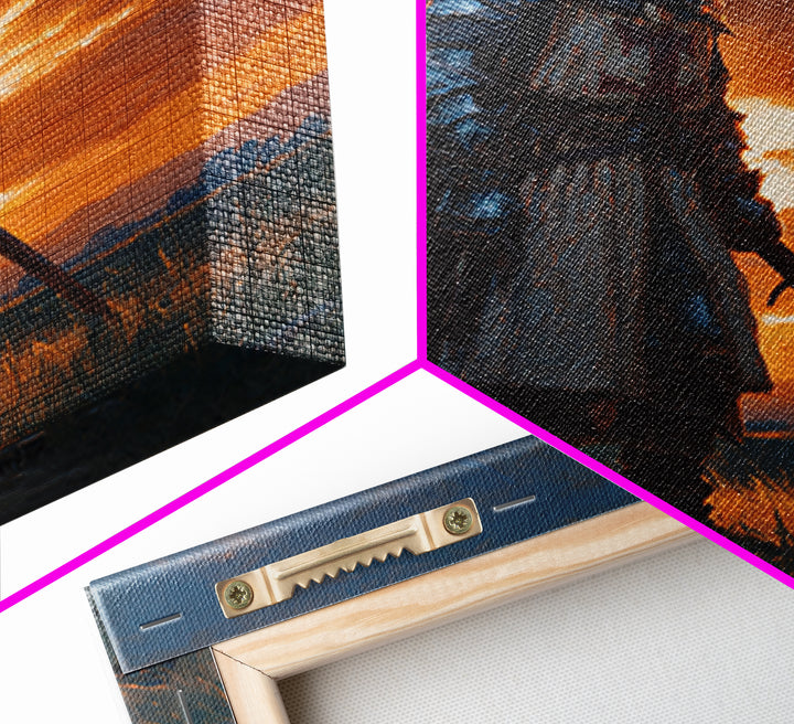 Medieval Knight At Sunset Framed Canvas Print, Crusader Wall Art, Fantasy Warrior Decor, Masculine Office Art, Gift For Him