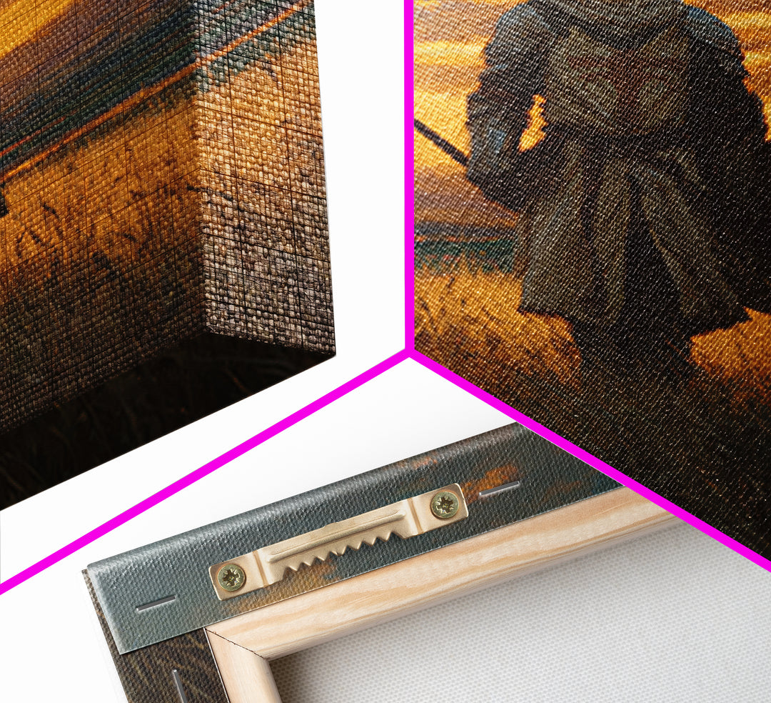 Lone Knight Sunset Field Canvas Print, Medieval Landscape Wall Art, Fantasy Warrior Decor, Rustic Home Decor, Gift For Him