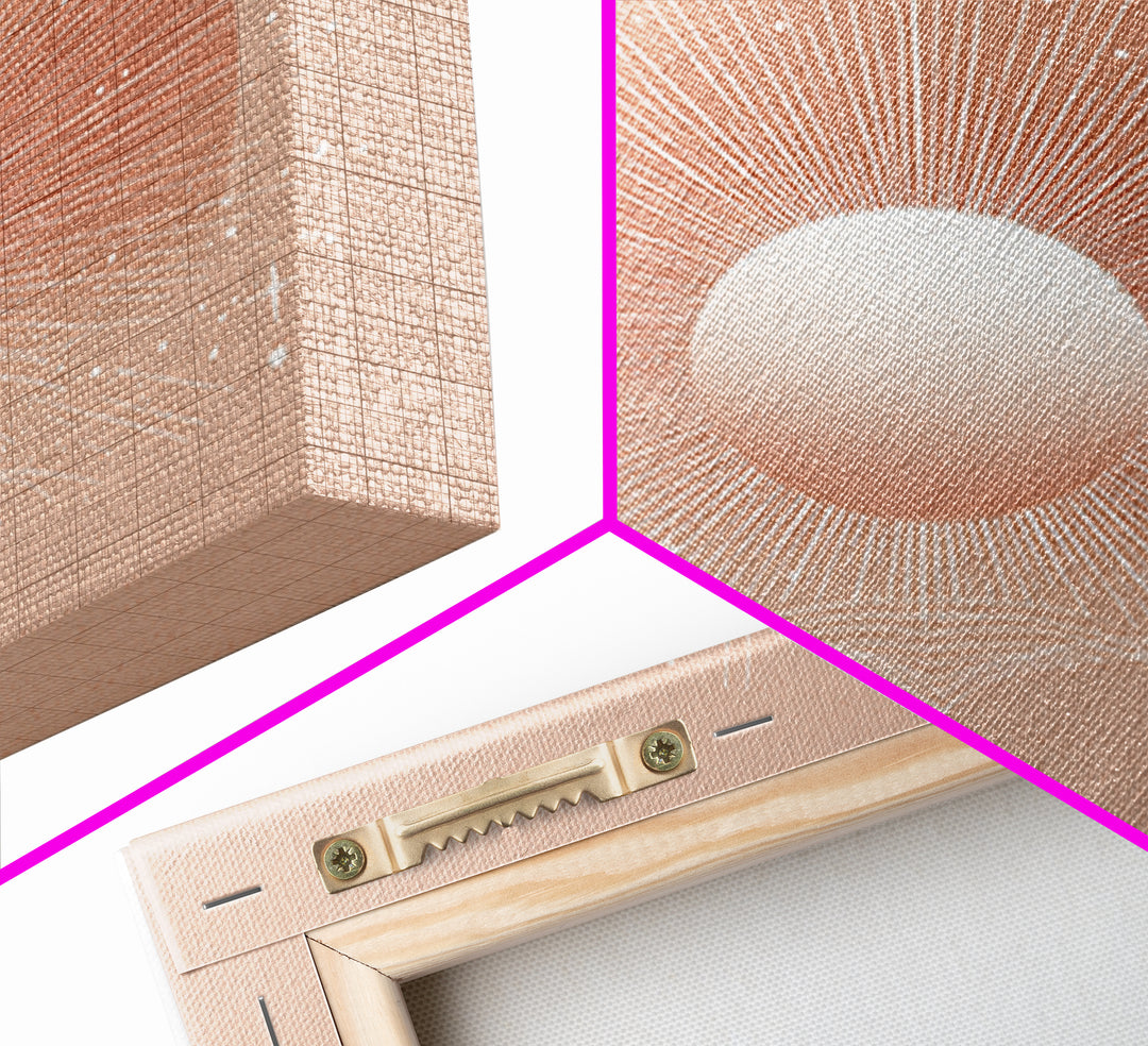 Radiant Peach Sun Wall Art, Celestial Canvas Print, Boho Sun And Moon Decor, Minimalist Nursery Or Bedroom Wall Decor Art Print