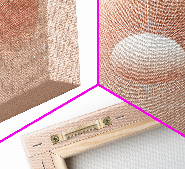 Radiant Peach Sun Wall Art, Celestial Canvas Print, Boho Sun And Moon Decor, Minimalist Nursery Or Bedroom Wall Decor Art Print