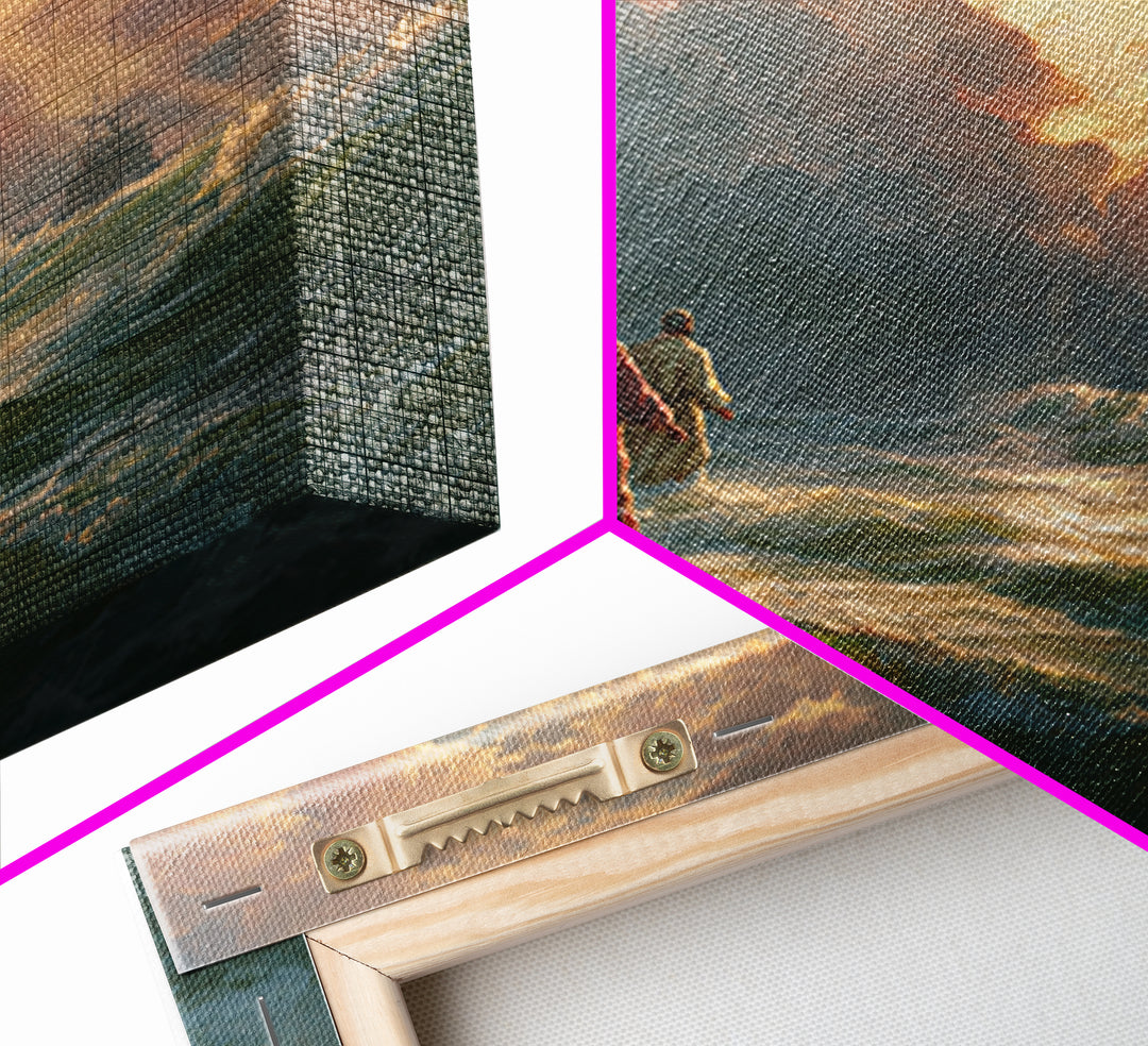 Jesus Walking On Stormy Sea Wall Art, Christian Canvas Print, Biblical Ocean Painting, Faith Gift, Dramatic Home Decor, For Living Room