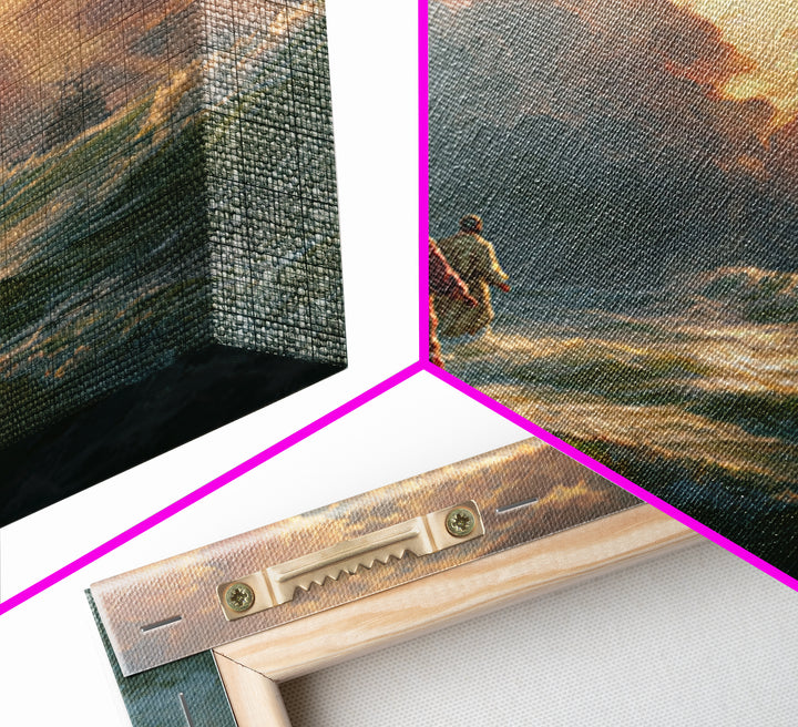 Jesus Walking On Stormy Sea Wall Art, Christian Canvas Print, Biblical Ocean Painting, Faith Gift, Dramatic Home Decor, For Living Room