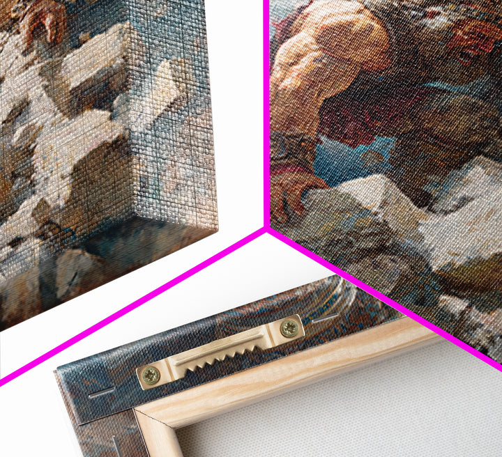 Ancient Titan Warrior In Crumbling Temple Wall Art, Greek Mythology Canvas Print, Dramatic Fantasy Ruins Home Decor Gift For Him