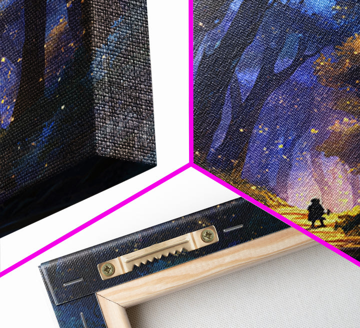 Enchanted Forest Path Wall Art, Whimsical Canvas Print, Firefly Woodland Decor, Fairy Tale Nursery Art, Magical Gift For Kids