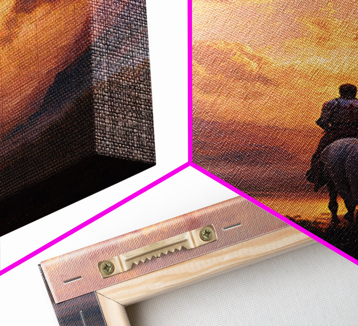 Lone Crusader Horseback Sunset Canvas Print, Epic Mountain Landscape Wall Art, Christian Artwork, Fantasy Art, Gift For Him