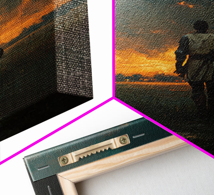 Lone Knight Walking Into Sunset Wall Art, Moody Medieval Landscape Canvas Print, Dark Academia Decor, Fantasy Gift For Him