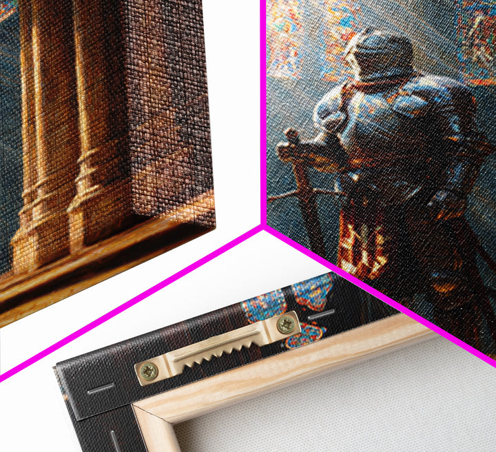 Armored Knight In Cathedral Light Wall Art, Medieval Fantasy Oil Painting, Gothic Decor, Dark Academia, Living Room Decor, Gift For Him