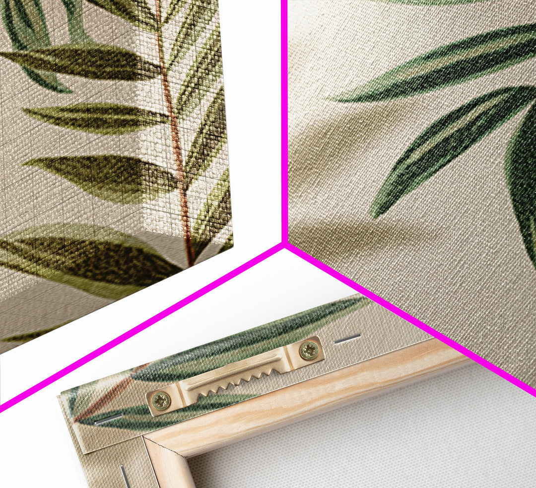 Olive Green Botanical Leaves Wall Art, Minimalist Nature Canvas Print, Japandi Neutral Home Decor For Living Room And Bedroom