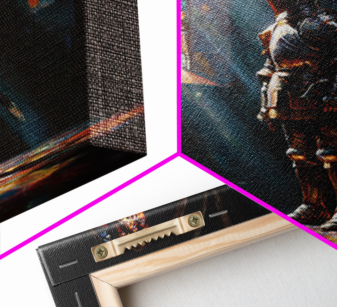 Armored Knight In Stained Glass Cathedral Wall Art, Gothic Castle Canvas Print, Medieval Decor, Dark Academia Fine Art Print
