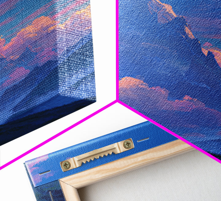Glowing Fantasy Mountain Canvas Print, Epic Landscape Wall Art, Blue Sky Adventure Decor, Dreamy Nature Art, Gift For Him