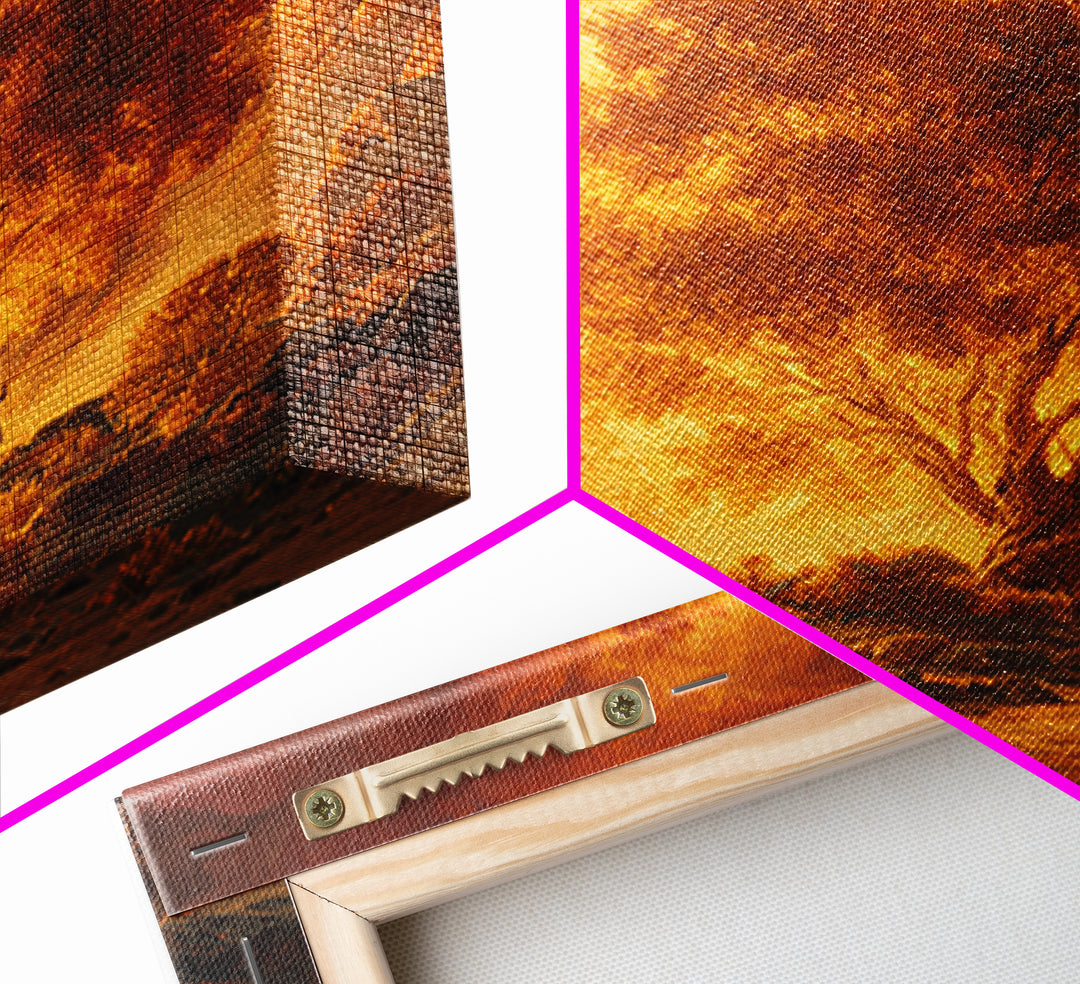 Fiery Burning Bush In Desert Wall Art, Biblical Christian Canvas Print, Spiritual Landscape Decor, Religious Housewarming Gift