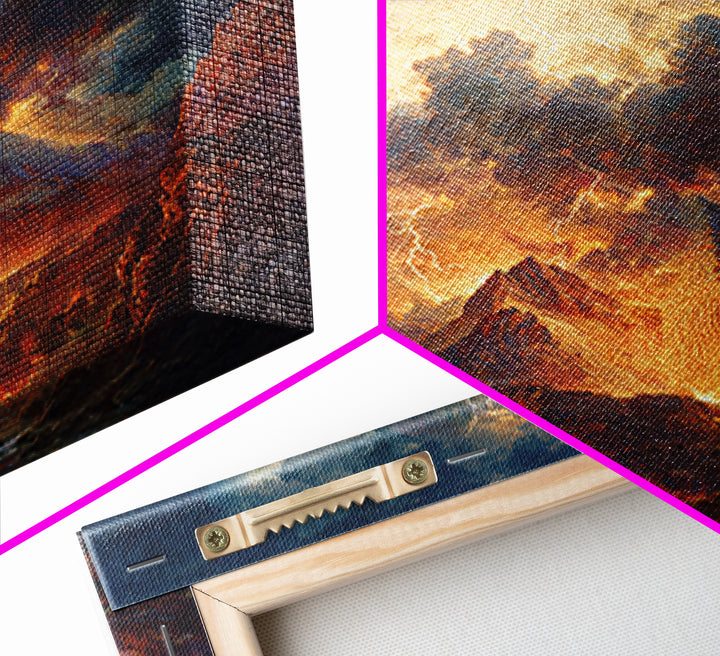 Volcanic Pyramid Storm Canvas Print, Fantasy Landscape Wall Art, Dramatic Lightning Decor, Dark Academia Statement Artwork