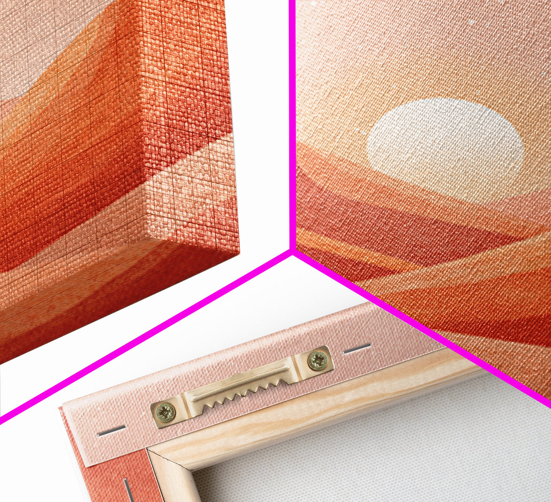 Blush Desert Mountains Sunrise Wall Art, Warm Terracotta Landscape Canvas Print, Modern Boho Living Room Decor Above Bed