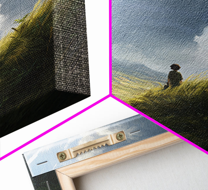 Lone Wanderer In Stormy Mountain Valley Wall Art, Fantasy Landscape Painting, Moody Nature Decor, Large Canvas Print, Home Decor