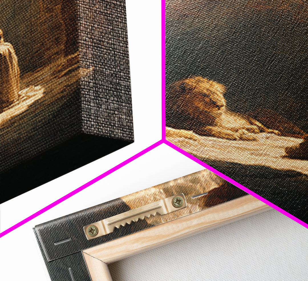 Daniel With Lions In Cave Wall Art, Biblical Christian Canvas Print, Jesus Artwork, Religious Home Decor Gift For Prayer Room