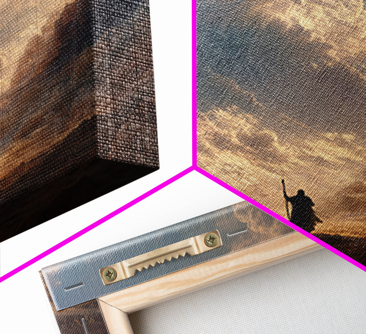 Biblical Sea Parting Prophet In Golden Storm Wall Art, Christian Canvas Print, Dramatic Religious Housewarming Gift Home Decor