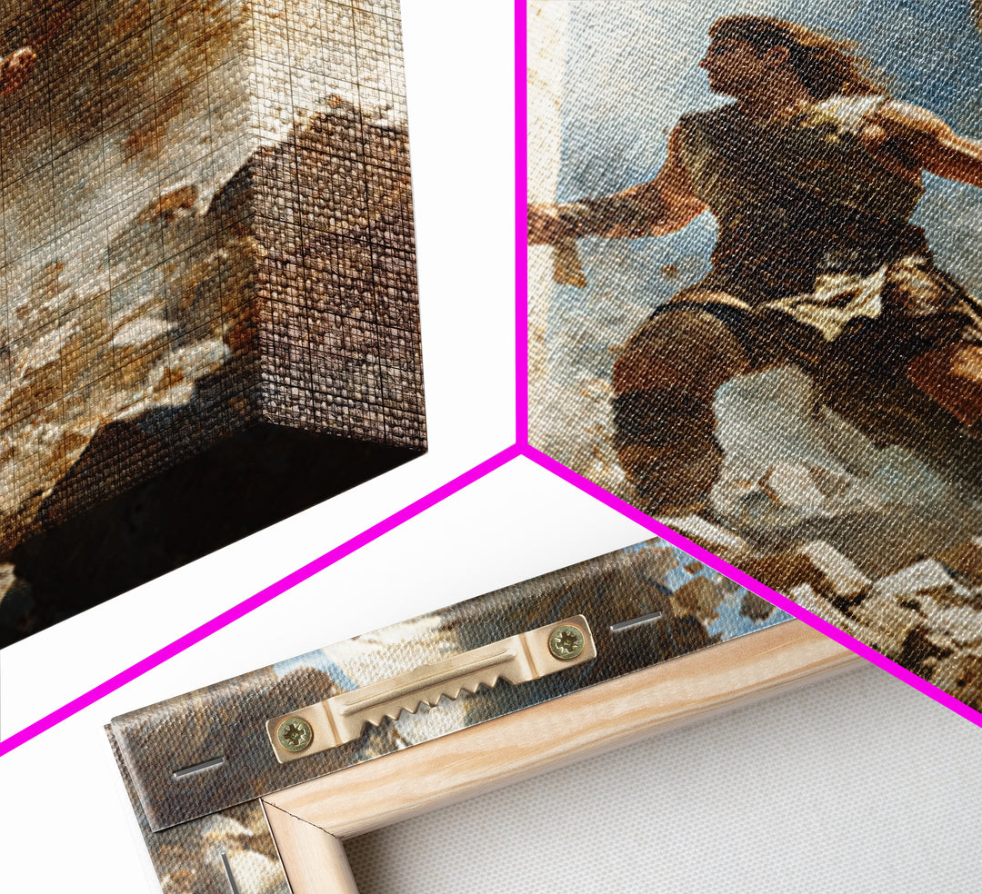 Heroic Warrior Among Crumbling Columns Wall Art, Fantasy Canvas Print, Ancient Ruins Decor, Mythology Artwork Gift For Him
