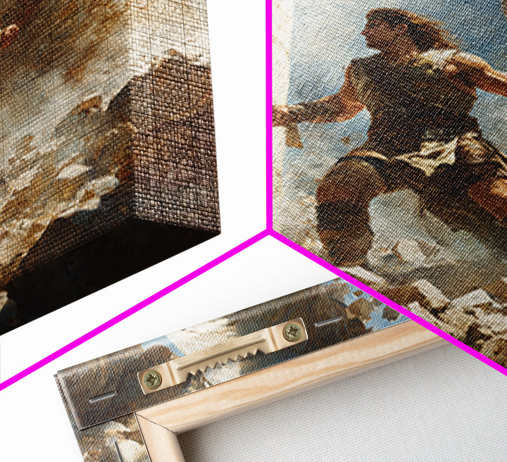 Heroic Warrior Among Crumbling Columns Wall Art, Fantasy Canvas Print, Ancient Ruins Decor, Mythology Artwork Gift For Him