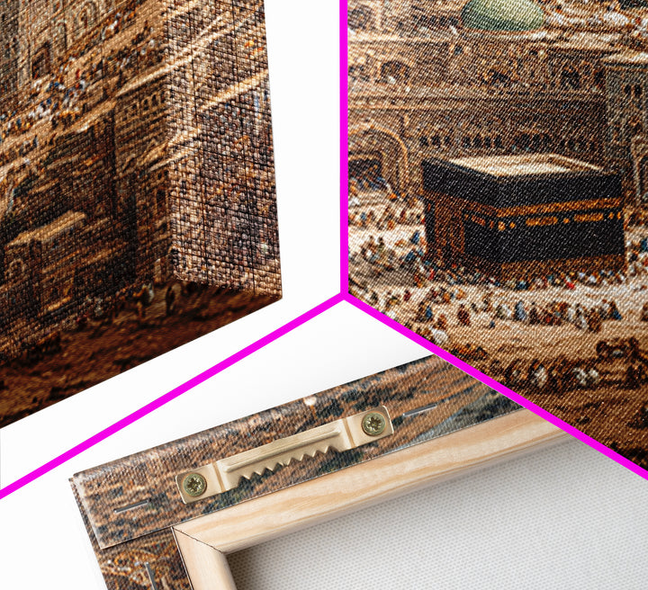 Kaaba In Ancient Mecca City Canvas Print, Islamic Architecture Wall Art, Hajj Prayer Room Decor Housewarming Gift For Muslim Home