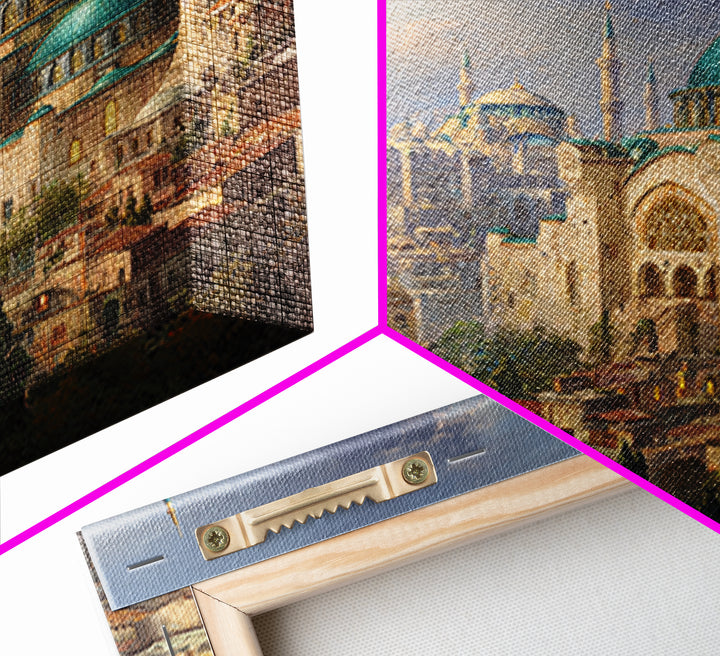 Turquoise Domed Istanbul Mosque Canvas Print, Islamic Architecture Wall Art, Middle Eastern Decor, Elegant Travel Poster