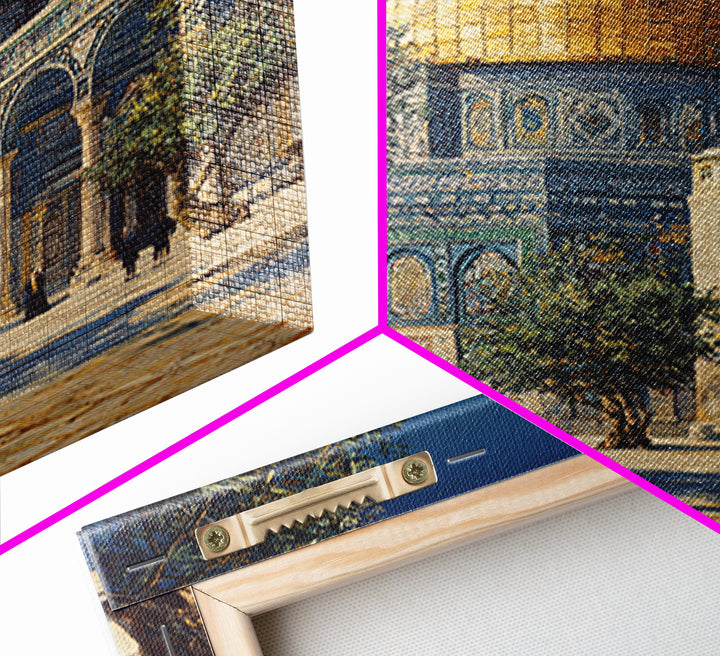 Golden Dome Jerusalem Courtyard Wall Art, Islamic Architecture Canvas Print, Mosque Decor, Middle Eastern Travel Poster Print