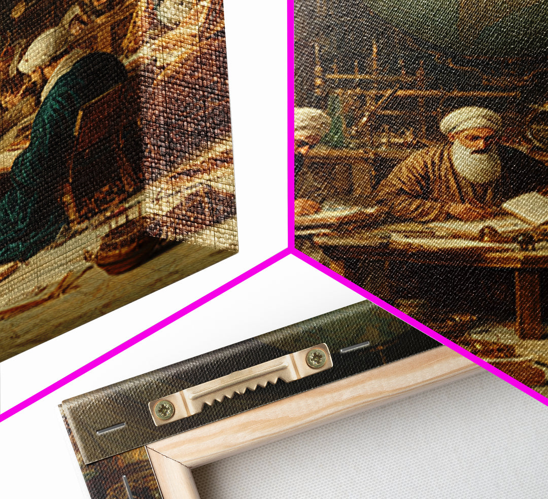 Ancient Scholars With Globe Wall Art, Islamic Golden Age Study Framed Canvas Print, Historical Library Office Decor Gift