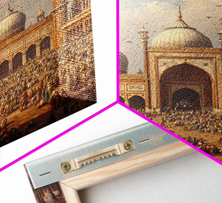 Grand Mosque Courtyard Framed Canvas Print, Islamic Architecture Wall Art, Spiritual Home Decor, Eid Gift, Living Room Art