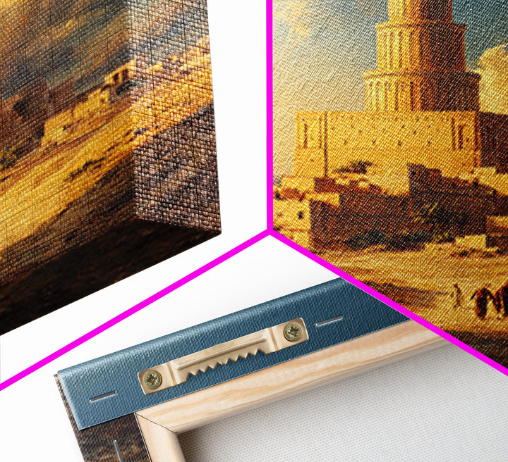 Golden Desert Tower Of Babylon Canvas Print, Ancient Middle Eastern Landscape Wall Art For Living Room, Office Decor Gift