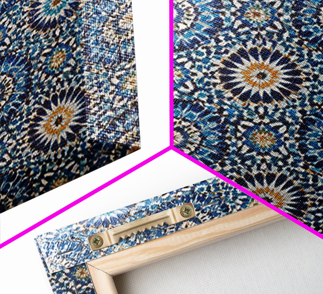 Blue Moroccan Zellige Tile Pattern Wall Art, Geometric Wall Decor, Islamic Home Decor, Mediterranean Canvas Print For Entryway