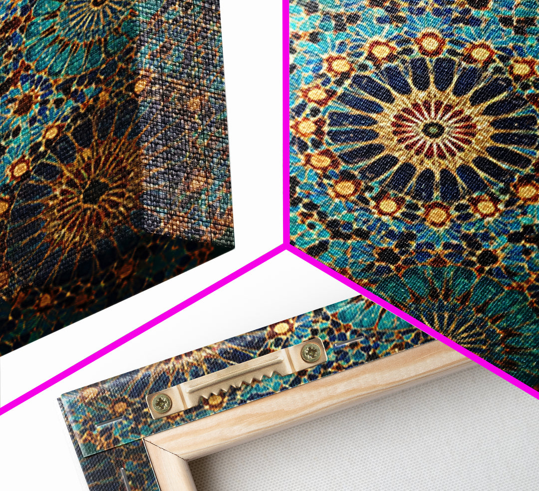 Turquoise Moroccan Tile Mosaic Wall Art, Geometric Islamic Canvas Print, Boho Wall Decor, Mediterranean Home Decor Gift Idea