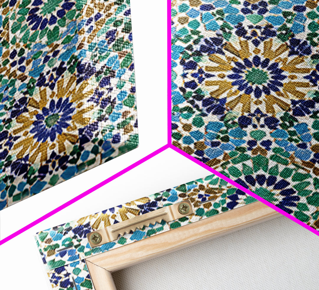 Moroccan Mosaic Tile Pattern Wall Art, Islamic Geometric Print, Teal Blue Wall Decor, Mediterranean Morocco Home Decor Gift