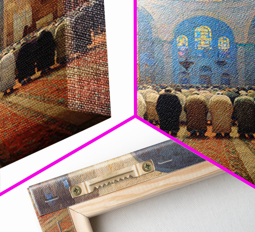 Grand Mosque Prayer Scene Wall Art, Islamic Home Decor, Framed Canvas Print, Spiritual Architecture, Ramadan Gift, Muslim Wall Decor