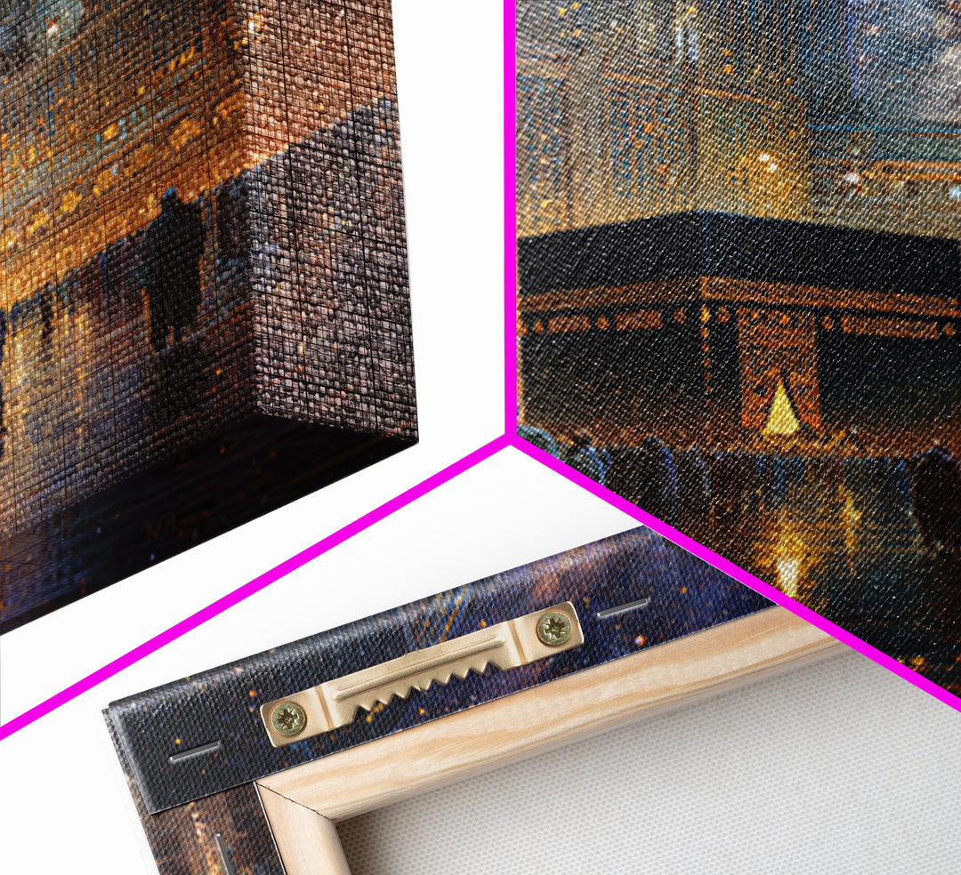 Kaaba At Mecca Under Starry Night Wall Art, Islamic Canvas Print, Quran Wall Decor, Ramadan Gift, Spiritual Muslim Home Decor
