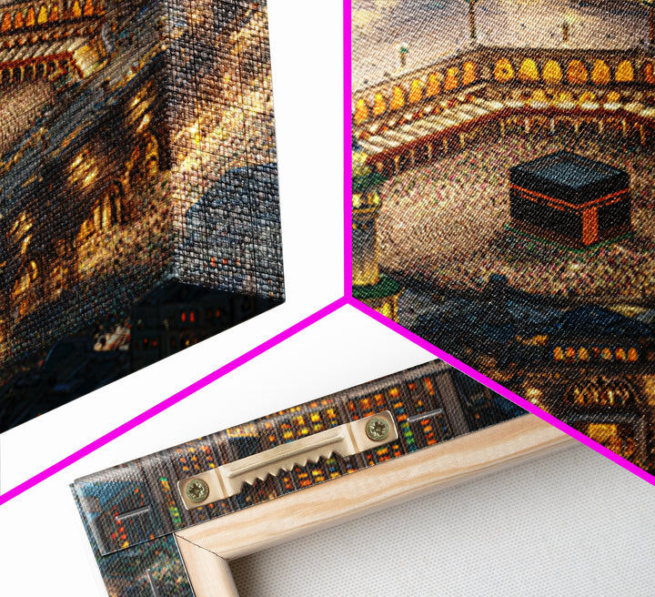 Illuminated Kaaba In Makkah At Night Wall Art, Islamic Home Decor, Quran Decor, Mosque Print, Eid Gift, Muslim Wall Decor