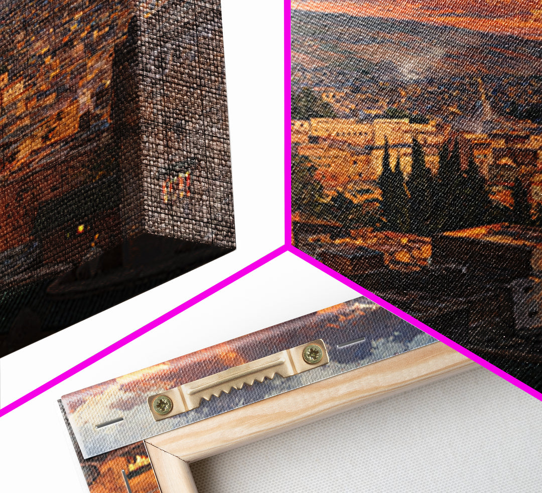 Moroccan City Rooftops At Sunset Wall Art, Marrakech Travel Canvas Print, Warm Mediterranean Living Room Decor Housewarming Gift