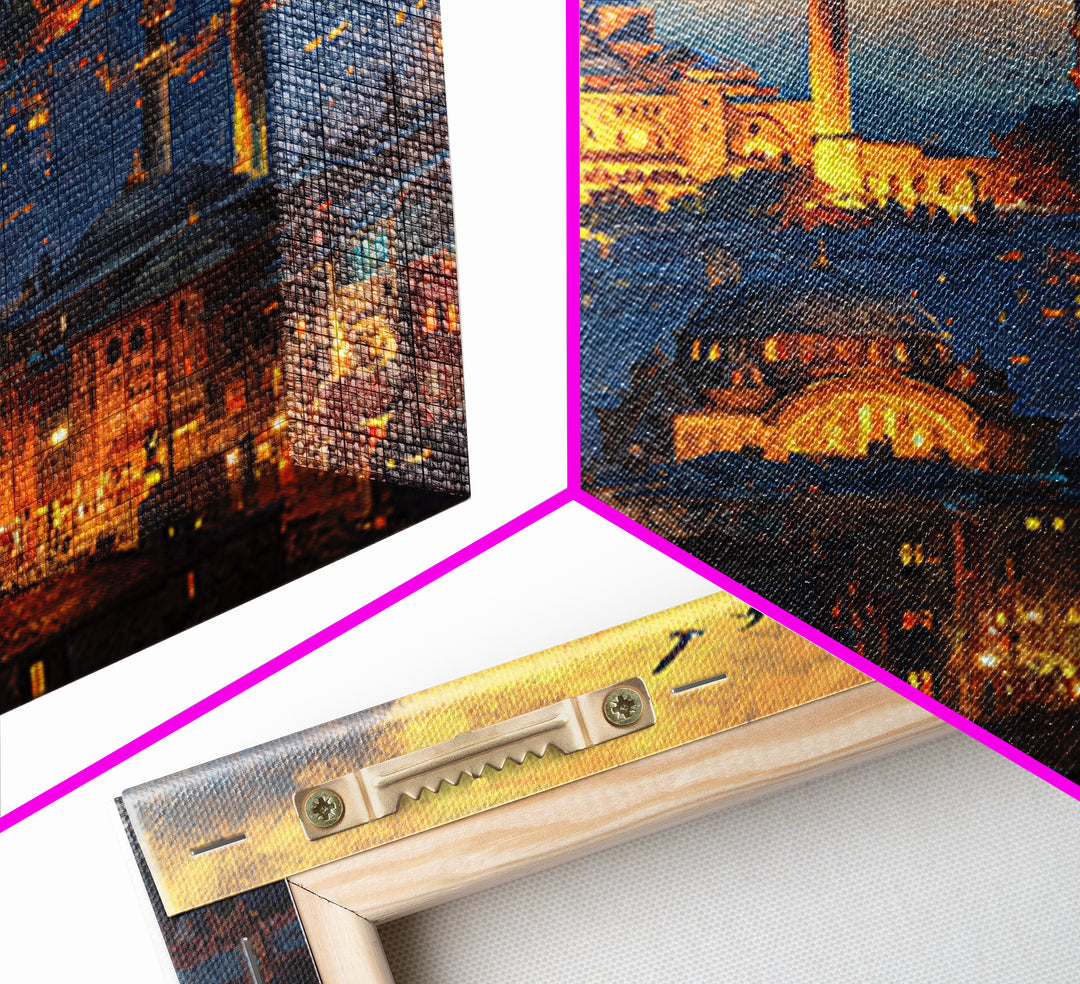 Glowing Istanbul Mosque Skyline Wall Art, Islamic Architecture Canvas Print, Travel Poster, Cityscape Art, Turkish Home Decor