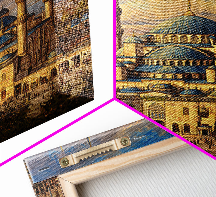 Blue Mosque Istanbul Framed Canvas Print, Islamic Architecture Wall Decor, Turkey Travel Poster, Elegant Living Room Art