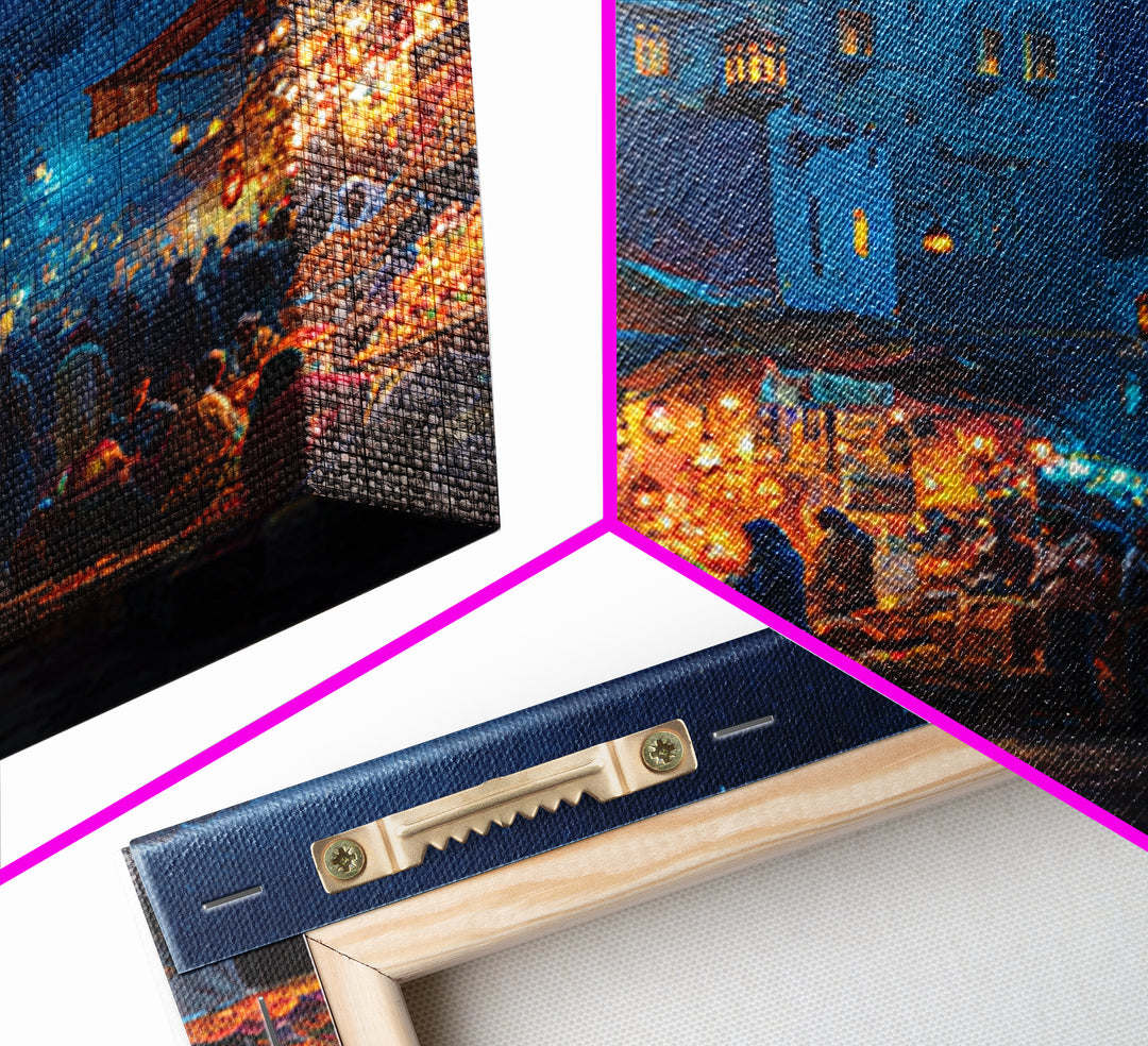 Lantern Lit Moroccan Night Market Wall Art, Islamic Architecture Canvas Print, Ramadan Decor, Middle Eastern Travel Poster