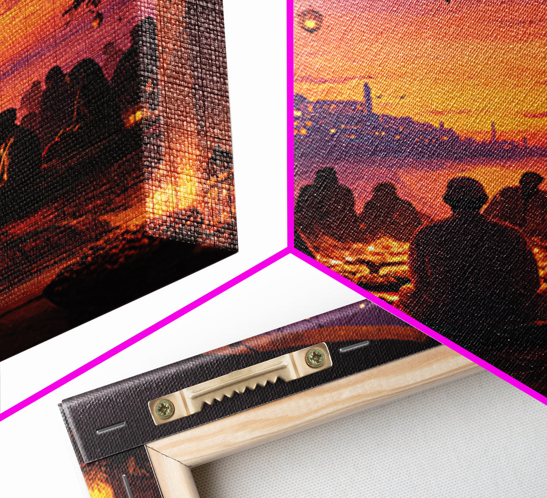 Ramadan Sunset Gathering Wall Art, Lantern Iftar Dinner Scene, Islamic Home Decor, Warm Spiritual Canvas Print Gift For Prayer Room