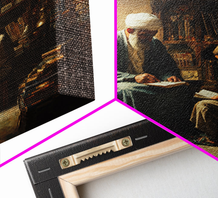 Elder Scholar And Child Reading In Ancient Library Wall Art, Islamic Decor, Dark Academia, Arabic Calligraphy Fine Art Print