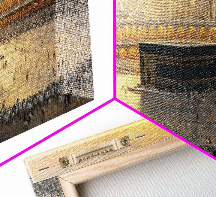 Sunlit Kaaba At Mecca Framed Canvas Print, Islamic Wall Art, Quran Wall Decor, Spiritual Home Decor, Muslim Gift, Ramadan Decor